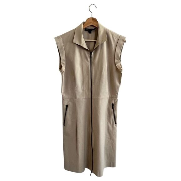 Lafayette 148 Collared Shirt Dress Size 8 Zip Front Stretch Neutral Office Siren - Picture 1 of 9